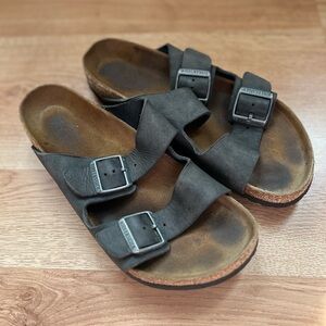 Birkenstock Arizona Black Leather Two-Strap Sandals